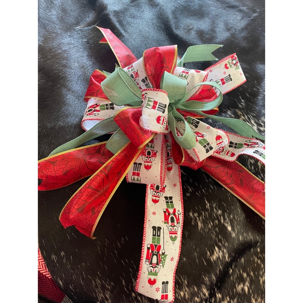 Multi layer 14 inch Christmas Holiday Bow Tree Topper Wreath Premade by me!!